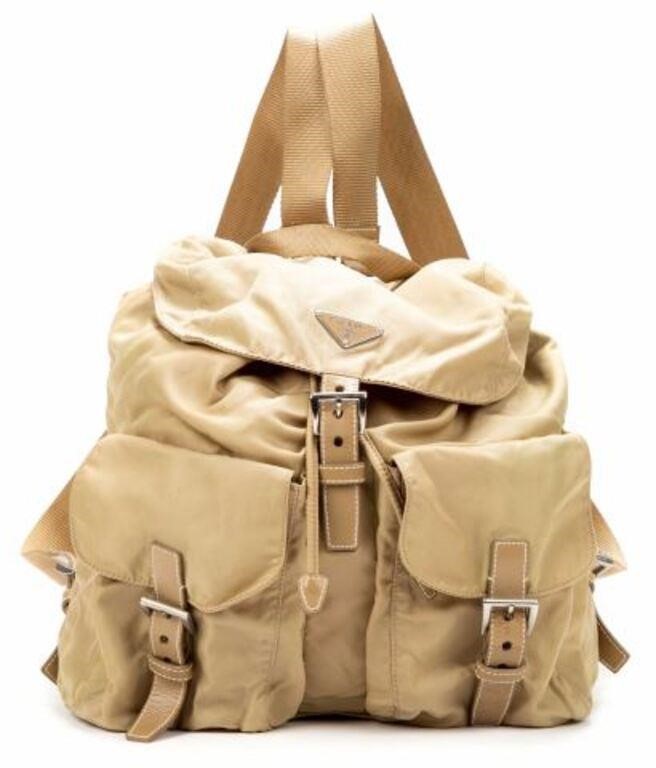 Appraisal: Prada Vela backpack in beige nylon canvas with silver-tone hardware