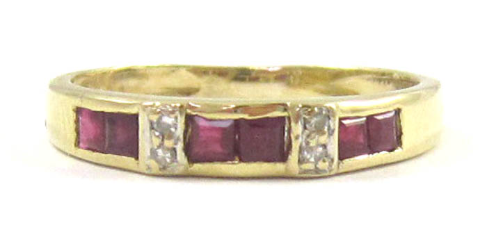 Appraisal: RUBY DIAMOND AND FOURTEEN KARAT GOLD RING set with six