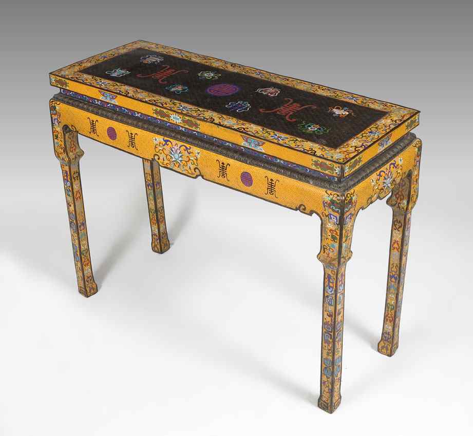 Appraisal: CHINESE CLOISONNE ALTAR TABLE Golden yellow ground Approx '' tall