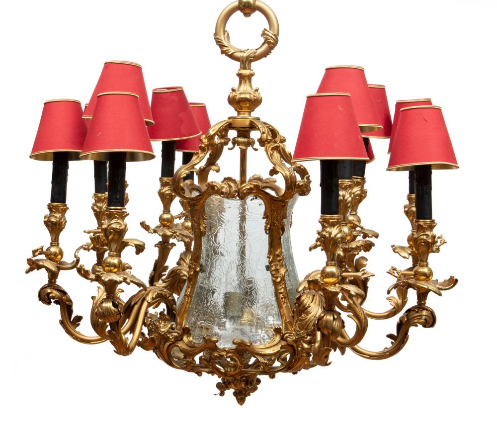 Appraisal: Louis XV-Style Bronze Twelve-Light Chandelier bell-form foliate arms ending in