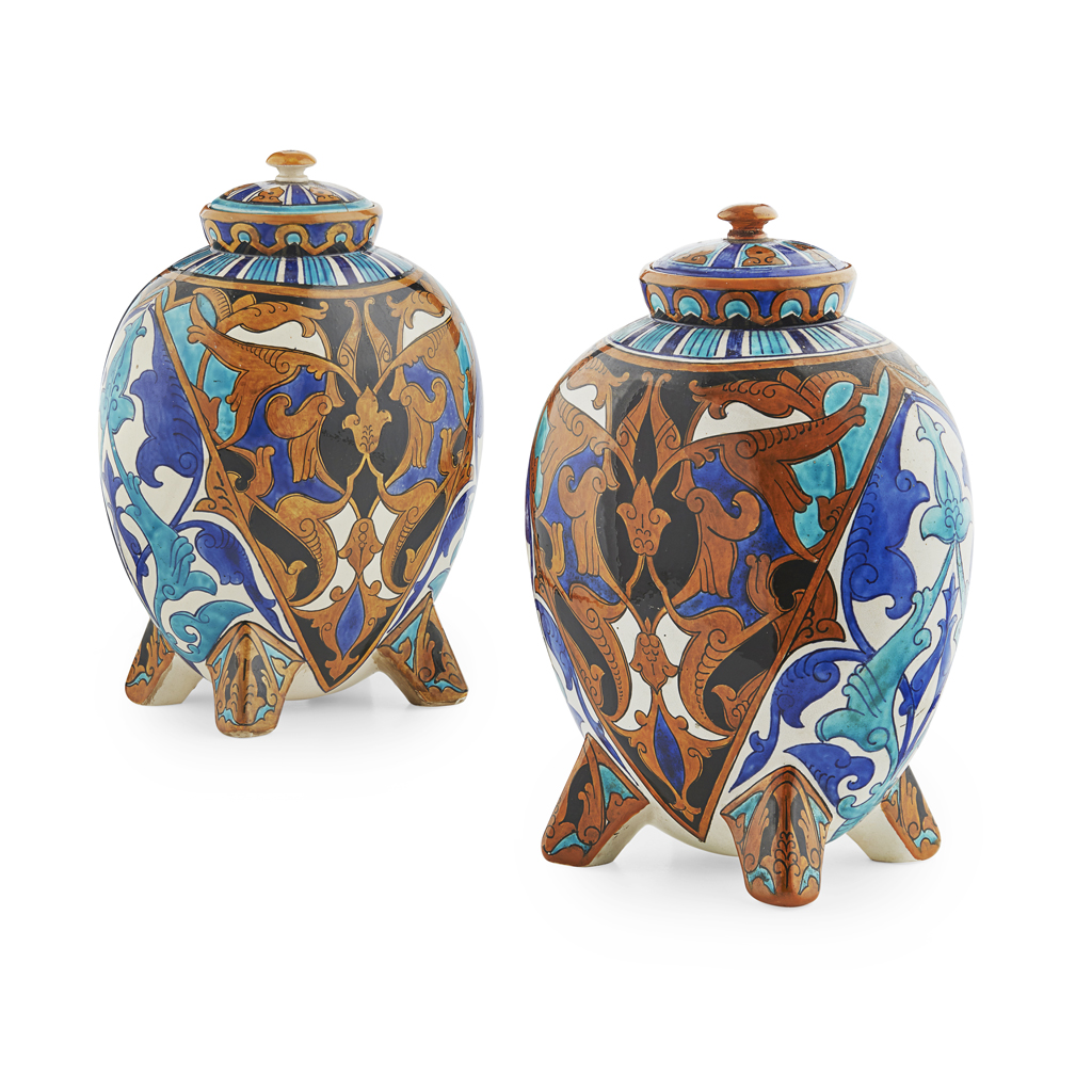 Appraisal: ATTRIBUTED TO CHRISTOPHER DRESSER FOR MINTON PAIR OF GLAZED EARTHENWARE