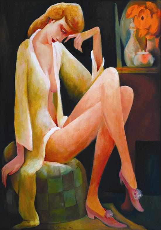 Appraisal: Bill Coleman - Girl in Dressing Gown oil on board