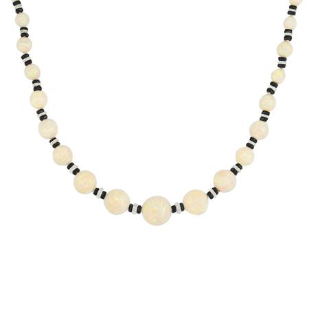 Appraisal: Opal Black Onyx and Crystal Bead Necklace with Platinum and