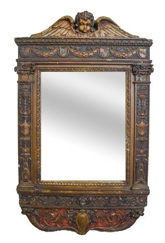 Appraisal: Carved Gilt Neoclassical Figural Mirror A mirror with a rectangular