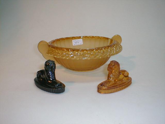 Appraisal: A Bagley amber frosted glass bowl and Davidson small size