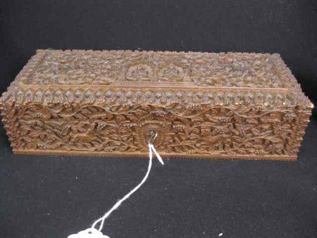 Appraisal: th Century Carved India Dresser Box London Exhibition tag locking