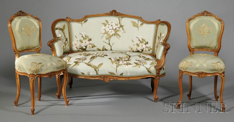 Appraisal: Two Louis XV-style Upholstered Side Chairs and a Settee th