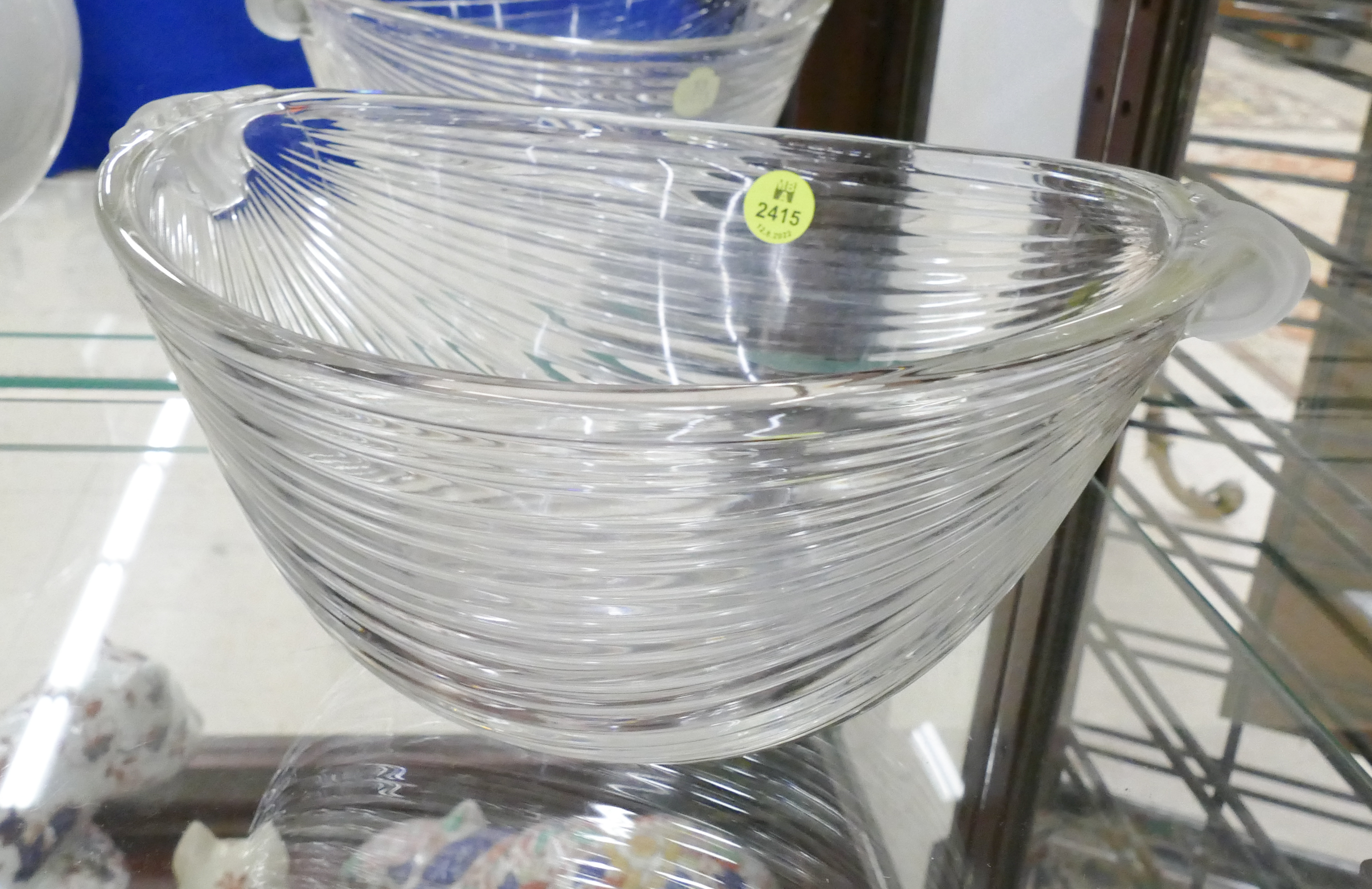 Appraisal: French Crystal Bowl with Frosted Handles- ''