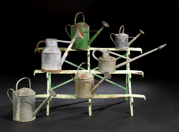 Appraisal: Two Garden Watering Cans one a large Edwardian green tole-peinte