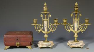 Appraisal: Pr Candlesticks Russian Trinket Box Pair gilt bronze mounted marble