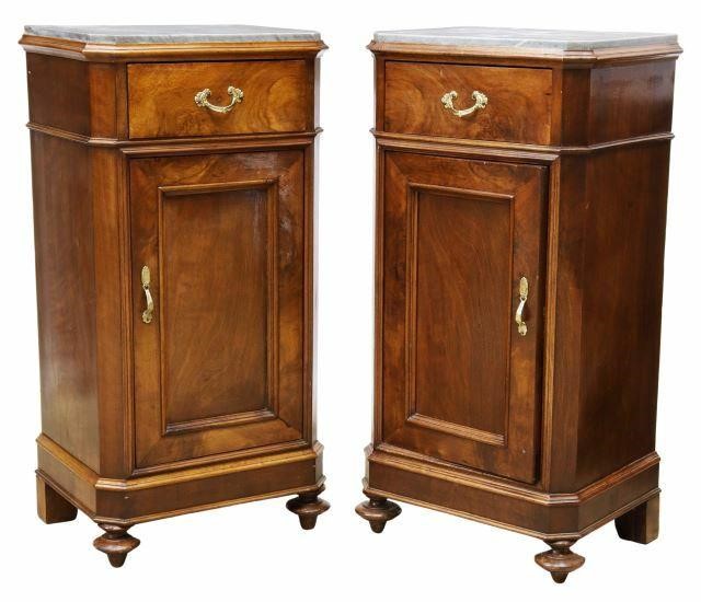 Appraisal: pair Louis Philippe period marble-top walnut bedside cabinets mid th