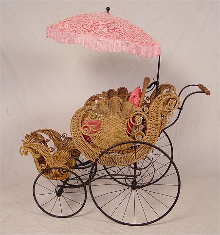 Appraisal: A FANCY VICTORIAN WICKER BABY BUGGY WITH PARASOL Attrib Heywood