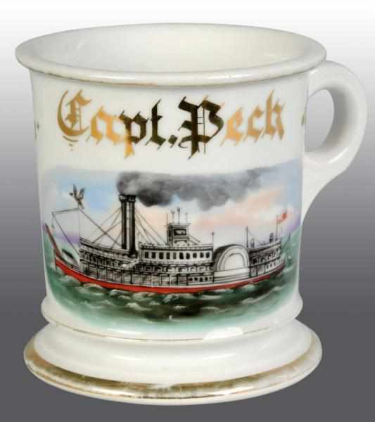 Appraisal: River Steam Captain Shaving Mug Description Outstanding mug with detailed