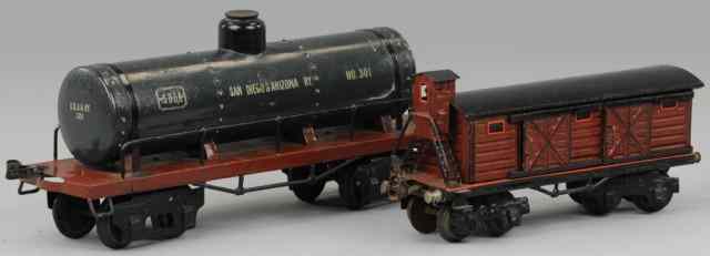 Appraisal: MARKLIN TANK CAR Germany hand painted in brown flat car