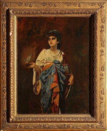 Appraisal: EUROPEAN SCHOOL ORIENTALIST PORTRAIT OF A WOMAN Oil on paper