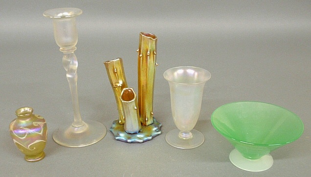 Appraisal: - Five pieces of glassware- Steuben tree-stump vase h signed