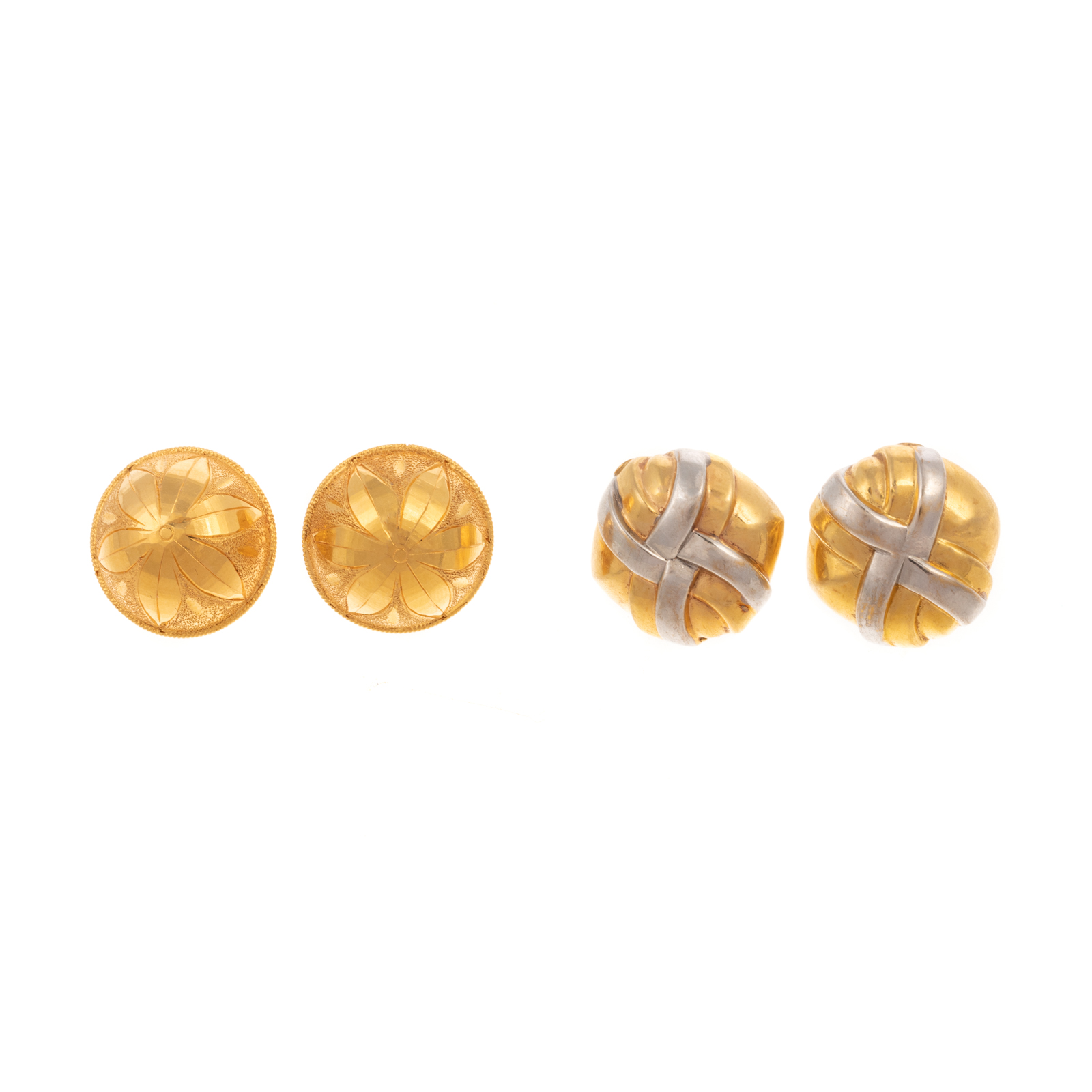 Appraisal: TWO PAIRS OF BUTTON EARRINGS IN K K K yellow