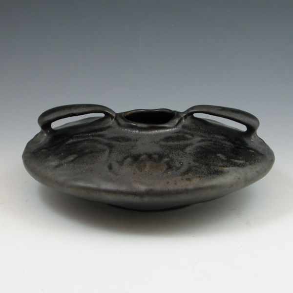 Appraisal: Owens squat vase in gunmetal black Unmarked Mint '' wide