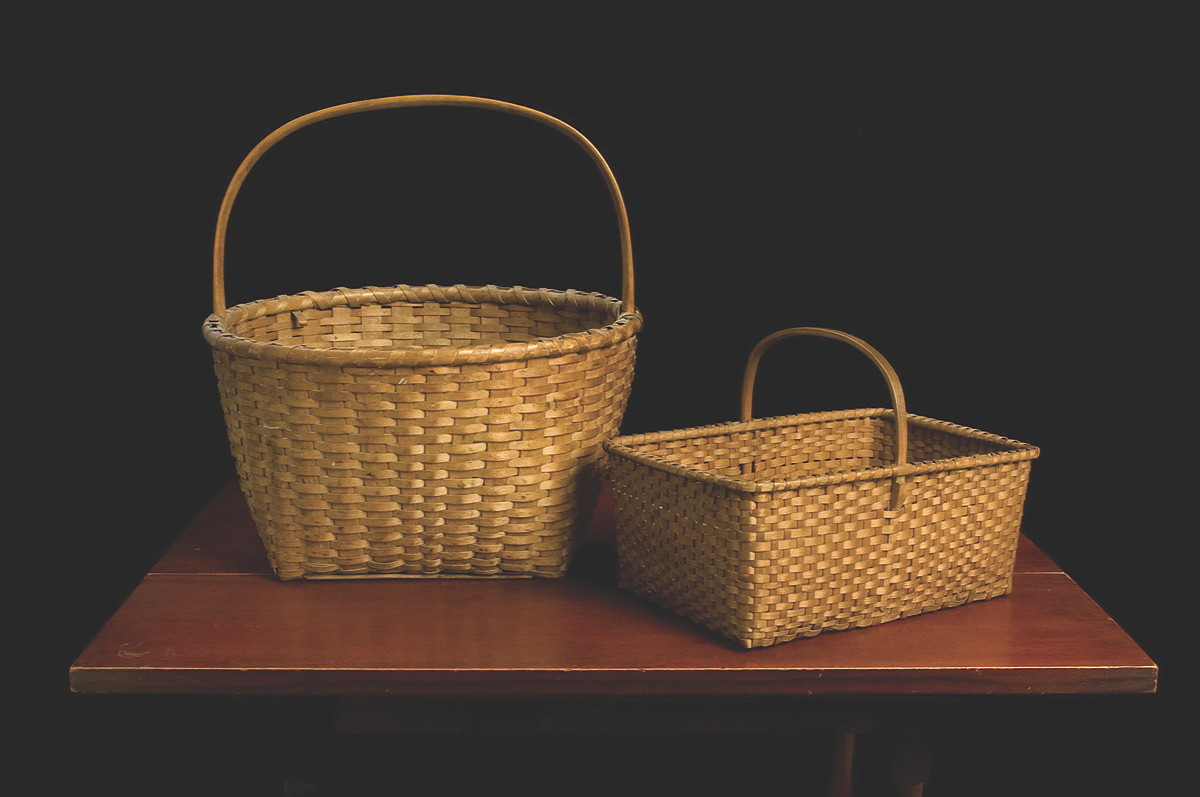 Appraisal: SHAKER BASKET ENFIELD CONNECTICUT CIRCA Ash splint with hardwood handle