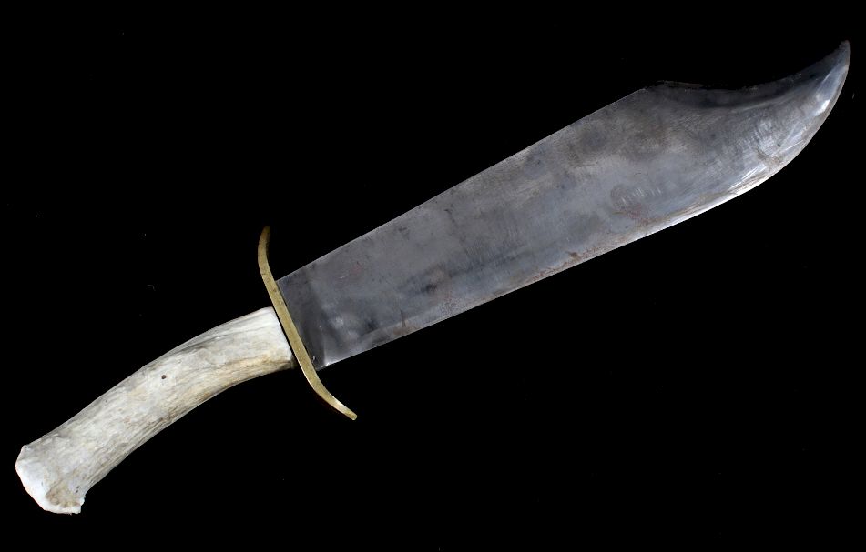 Appraisal: Massive Stag Antler Handle Bowie Knife Offered in this lot