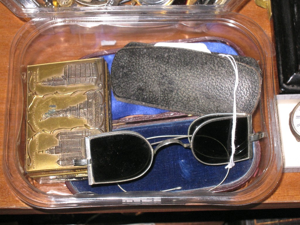 Appraisal: Lot comprising pair of antique sunglasses pince nez and a