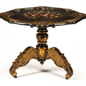 Appraisal: An English Mother-of-Pearl Inlaid Papier Mache Table TH CENTURY Height