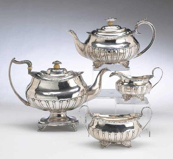 Appraisal: A George III IV silver matching four piece tea and