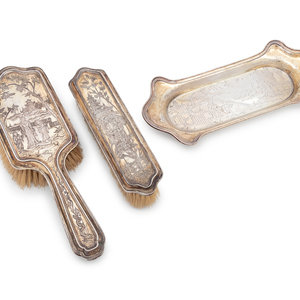 Appraisal: An English Silver Dresser Set London comprising two brushes and