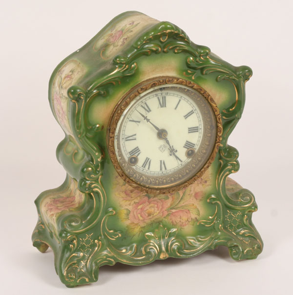 Appraisal: Ansonia china case clock Wyoming pattern with floral transfer and