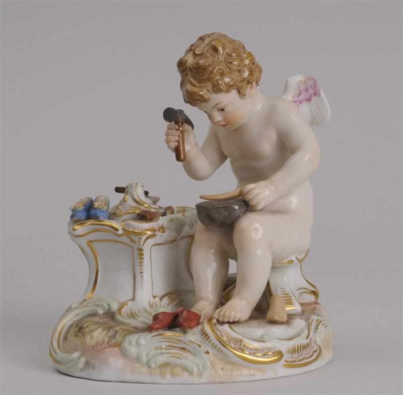 Appraisal: MEISSEN PORCELAIN GROUP ''THE SHOE MAKER'' With underglaze blue crossed