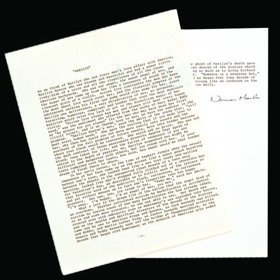 Appraisal: MAILER Norman - Typescript titled Marilyn signed by Mailer being