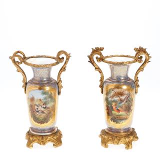 Appraisal: Pair Continental bronze mounted vases Pair Continental bronze mounted vases