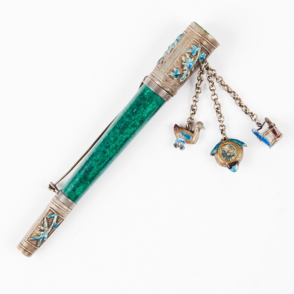 Appraisal: Enameled Silver Cigarette Holder Enameled silver cigarette holder decorated with