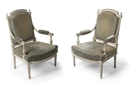 Appraisal: PAIR OF FRENCH LOUIS XVI STYLE FAUTEUILS TH CENTURY grey