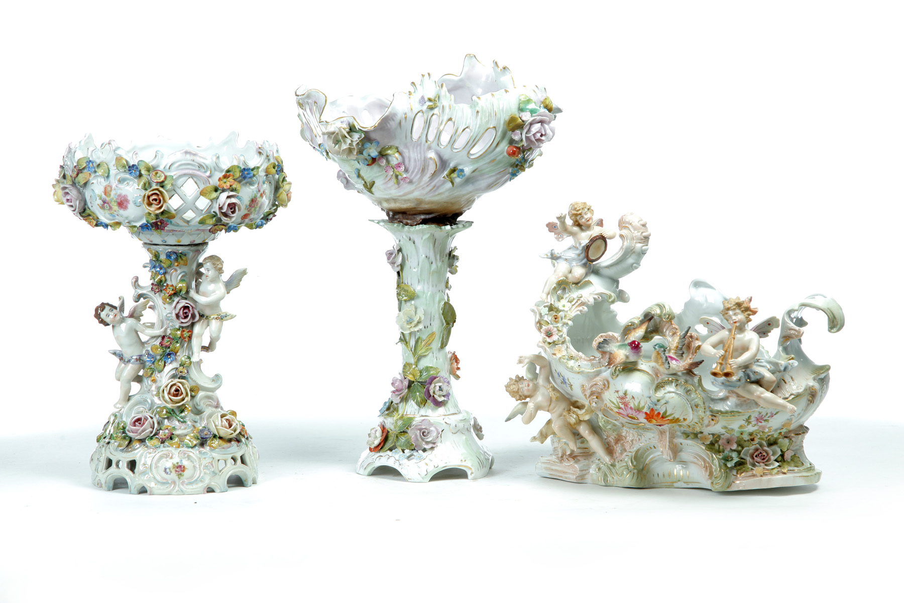 Appraisal: TWO GERMAN PORCELAIN COMPOTES AND A CENTER BOWL Late th