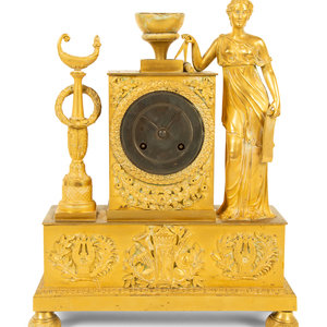 Appraisal: An Empire Gilt Bronze Mantel Clock Early th Century Height