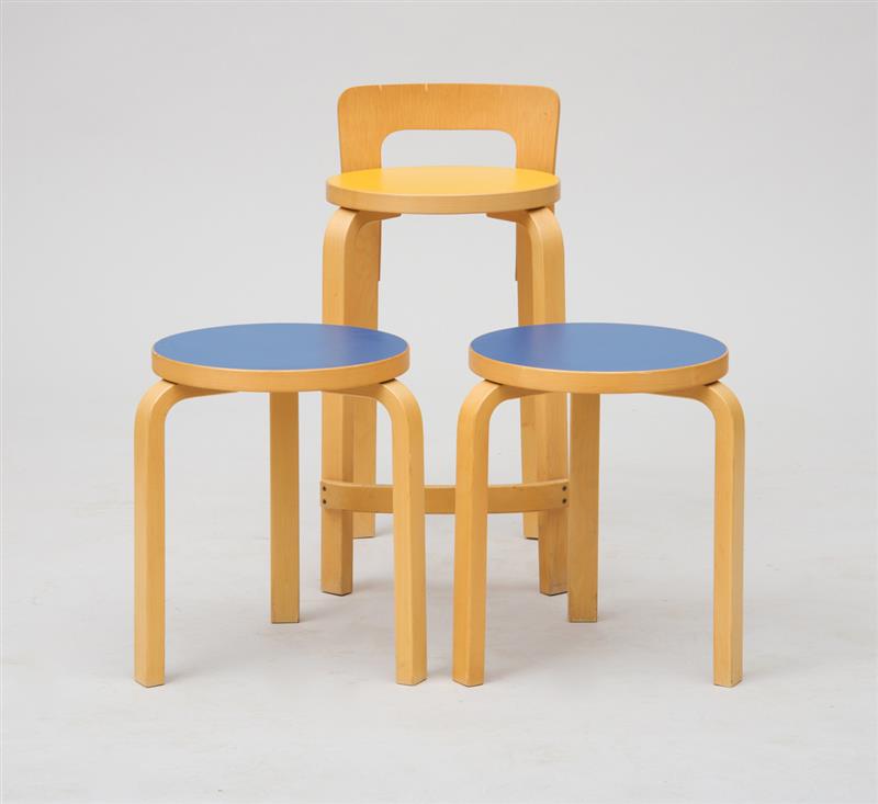 Appraisal: TWO ALVAR AALTO MODEL BENTWOOD LAMINATE STACKING STOOLS AND A