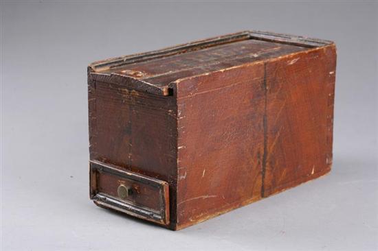 Appraisal: DECORATED SLIDE-LID BOX American nd half- th century pine Dovetailed