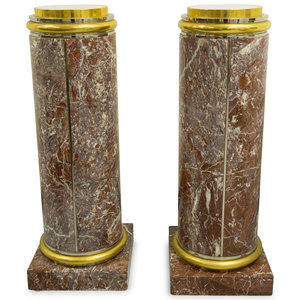 Appraisal: A Pair of Gilt Bronze Mounted Red Marble Pedestals th