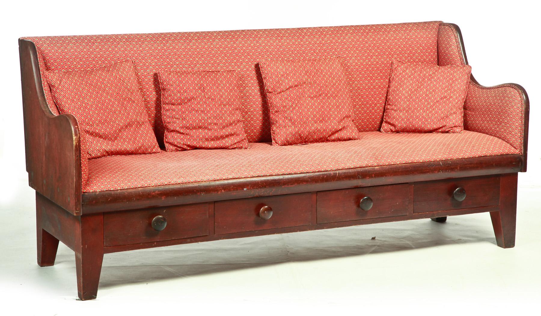 Appraisal: NORTH AMERICAN COUNTRY SOFA Nineteenth century mixed woods Four drawers