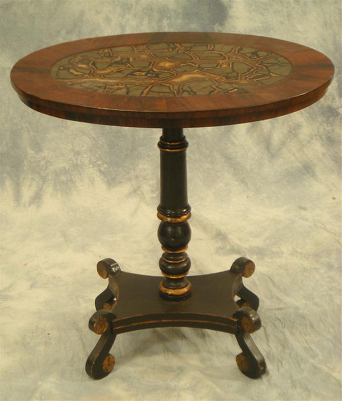 Appraisal: Paint decorated Continental oval side table with specimen stone top