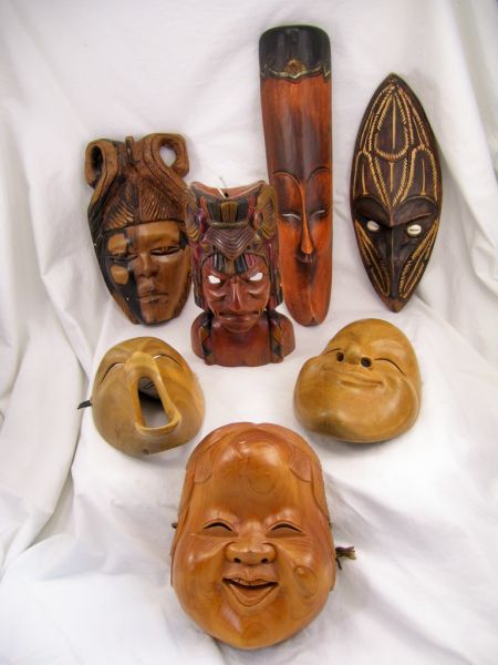 Appraisal: Seven Asian Wood Carved Masks Includes Asian measures x Bali