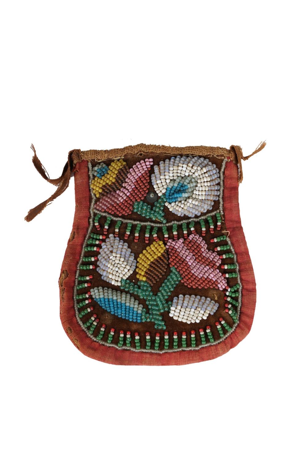 Appraisal: NATIVE AMERICAN BEADED POUCHpolychrome-beaded in a floral design with red