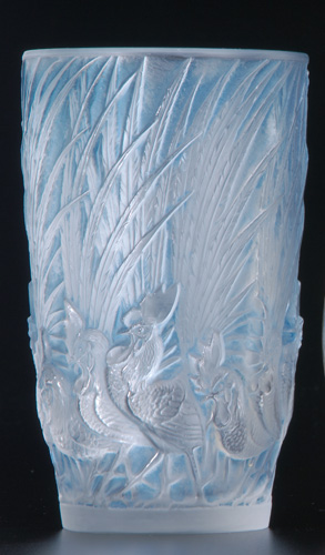 Appraisal: R LALIQUE Vase Coqs et Plumes clear and frosted with