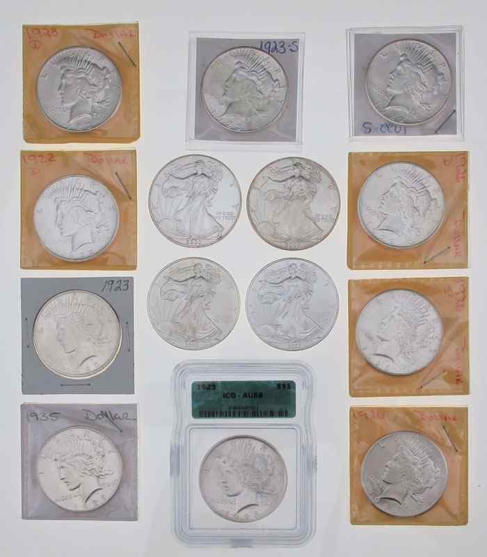 Appraisal: US PEACE AND EAGLE SILVER DOLLARS To include Peace dollars