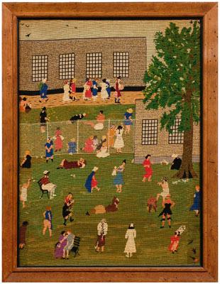 Appraisal: Psychiatric hospital needlework needlework on canvas depicting patients on grounds