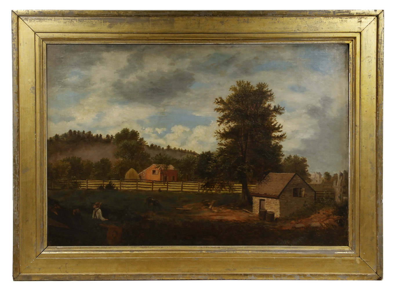 Appraisal: MID- TH C AMERICAN NAIVE PAINTING OF A MID-WESTERN FARM