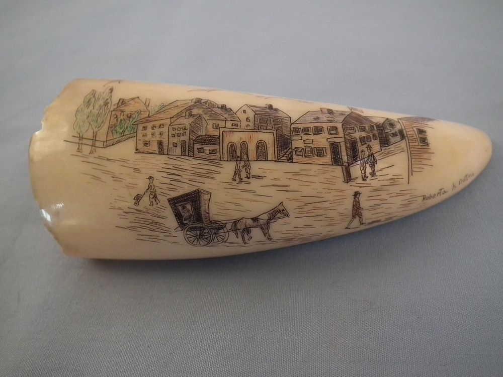 Appraisal: SCRIMSHAW WHALE TOOTH - VILLAGE Colored scrimshaw small whale tooth