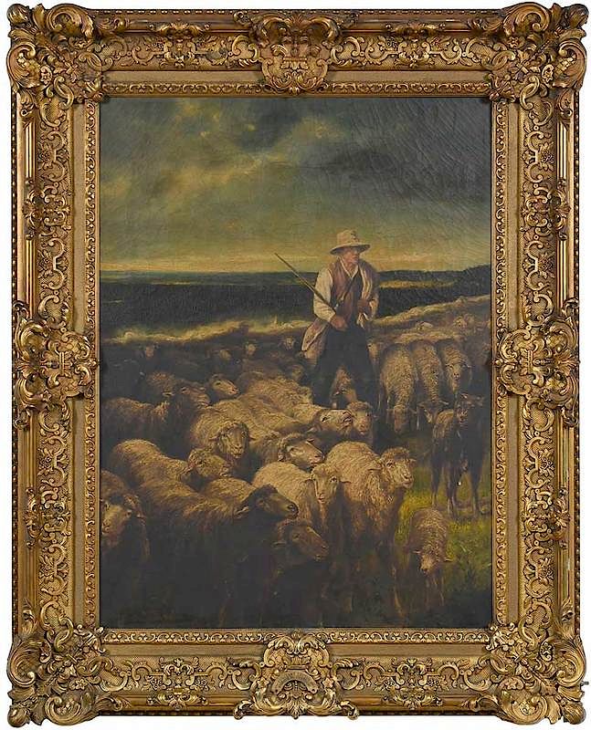 Appraisal: Constant Troyon French Shepherd with a Herd of Sheep signed