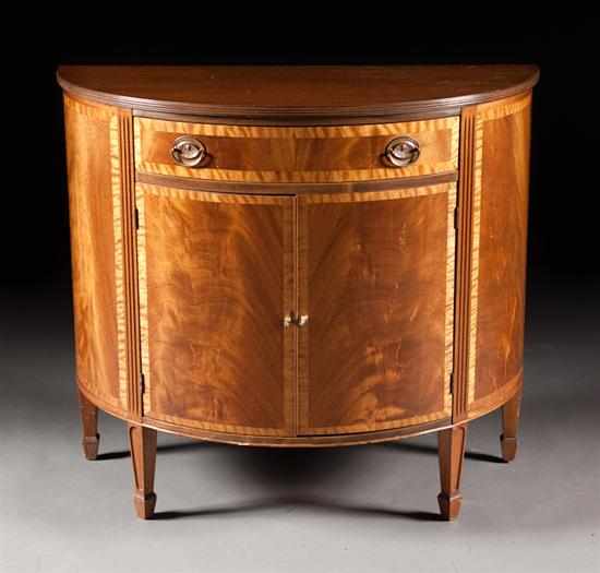 Appraisal: George III style banded mahogany demilune cabinet th century single